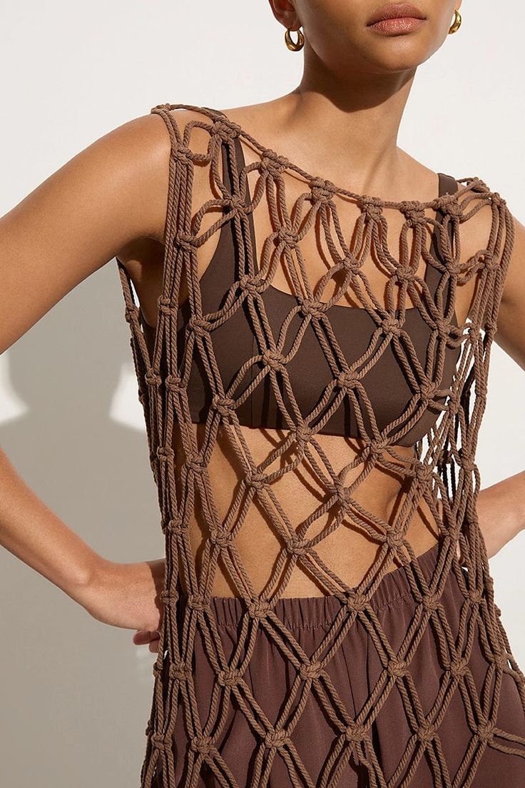 Macrame Beach Mesh Top With Tassels - Leechoo
